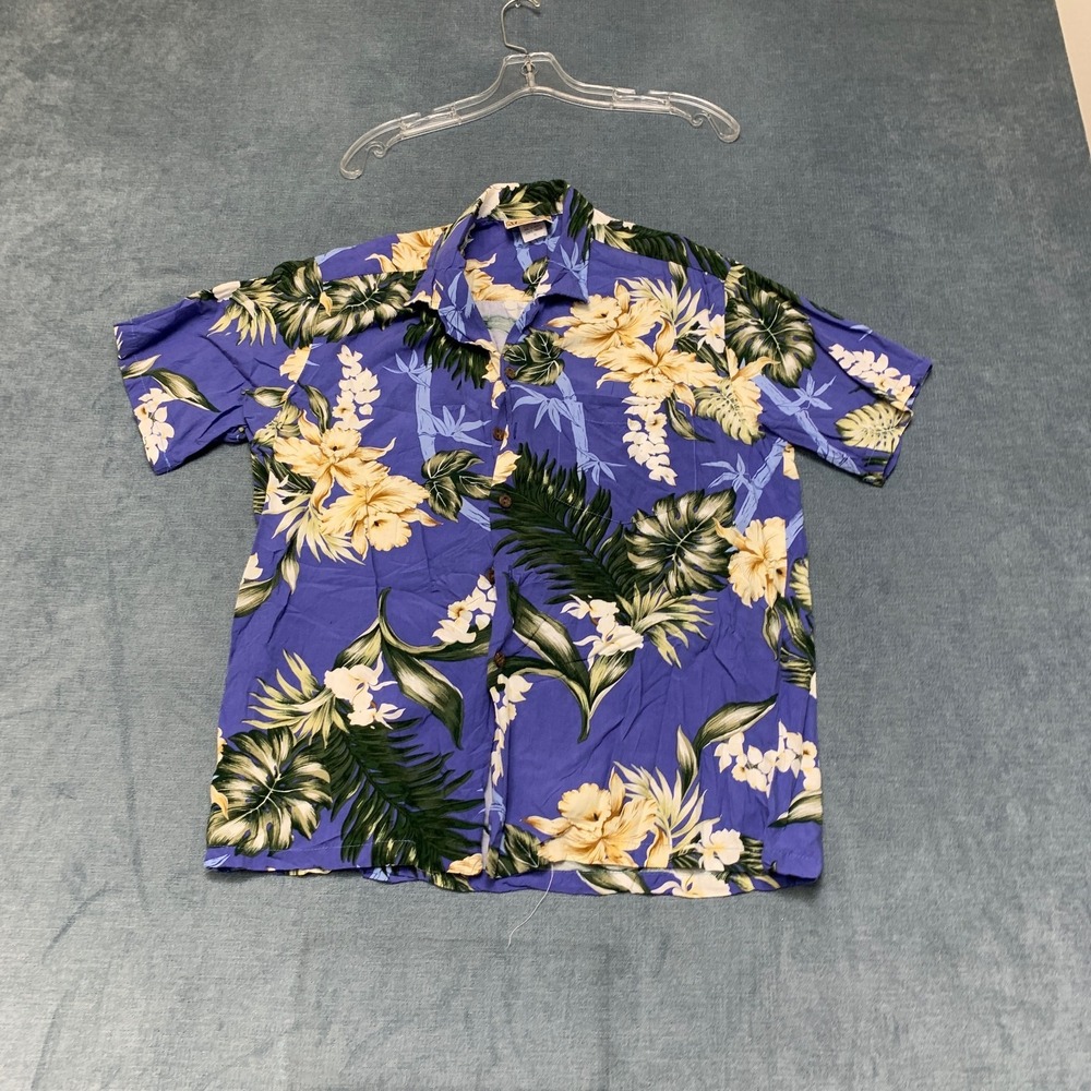 Winnie Fashion Hawaiian Shirt Mens Medium Multicolor Cotton Floral Summer Beach